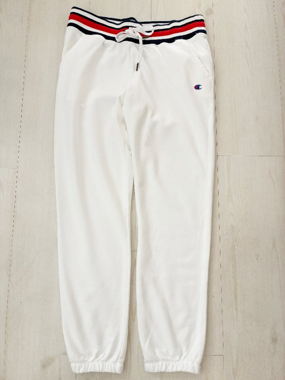 Champion Women's Campus French Terry Sweatpants White Striped Waistband Size L